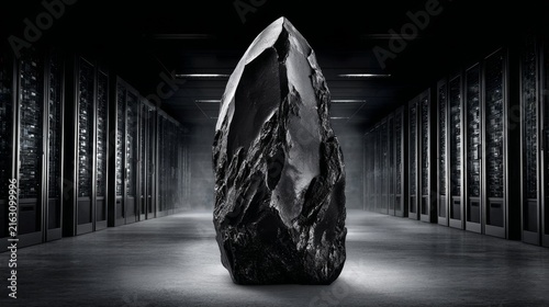 Black Obsidian Rock in a High-Tech Data Center Environment