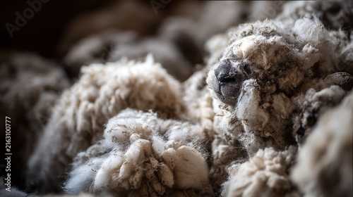 Close-Up of Fluffy Sheep Wool in Natural Farm Environment