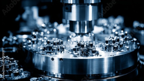 Close-Up of Precision Machinery Components in a Modern Workshop