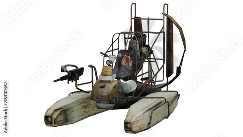 Foto 3d rendering of a damaged hovercraft in a deserted area