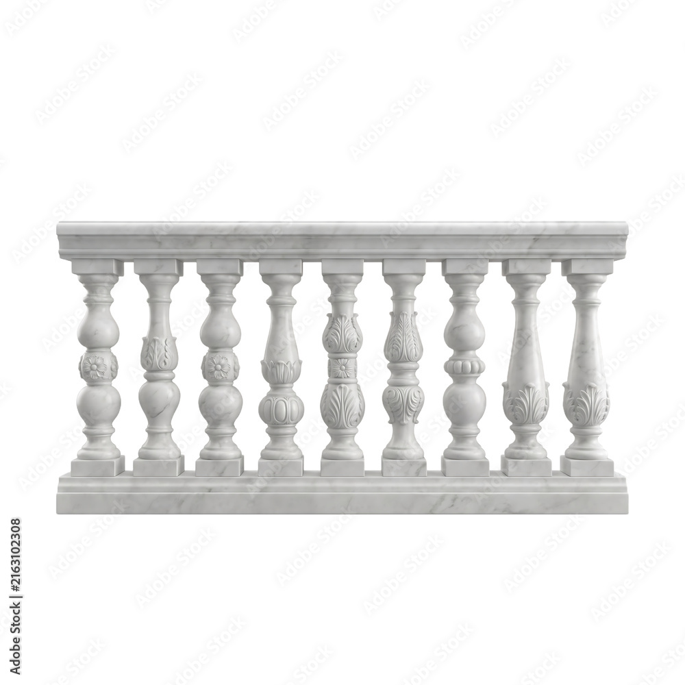 Fototapeta premium Silhouette of a Marble Balustrade with Ornate Spindles on a Black Background for Elegant Architectural Design