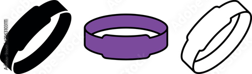 Three distinct wristband icons in black purple and outline on a white background representing technology and fashion