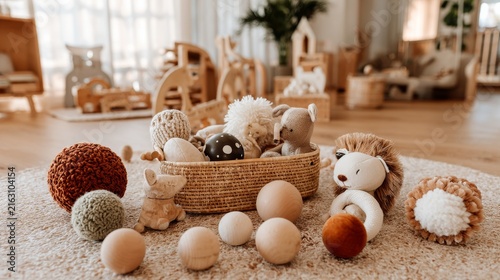 Cozy Indoor Play Area with Soft Toys and Natural Materials