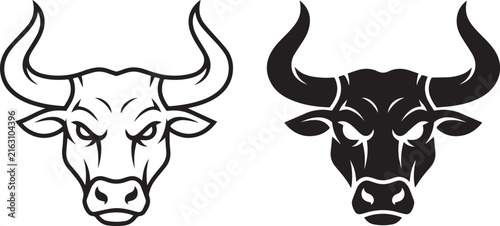 Bull Head and Longhorn Skull Logo Collection, Black Silhouette Vector .