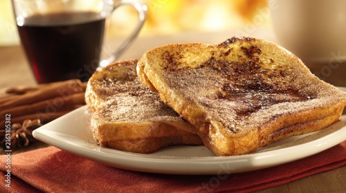 Delicious French Toast with Coffee and Cinnamon on a Cozy Table