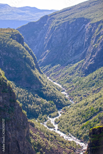 Vøringsfossen Gorge and Mountain River in Eidfjord, Norway