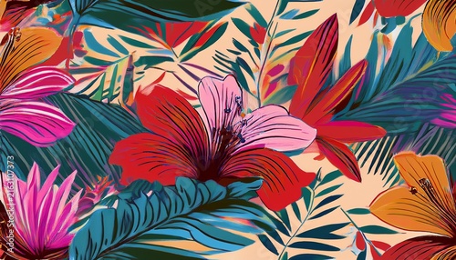 modern tropical floral pattern colorful abstract contemporary seamless pattern hand drawn unique print