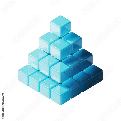 Modern 3D blue cube pyramid structure for business presentations