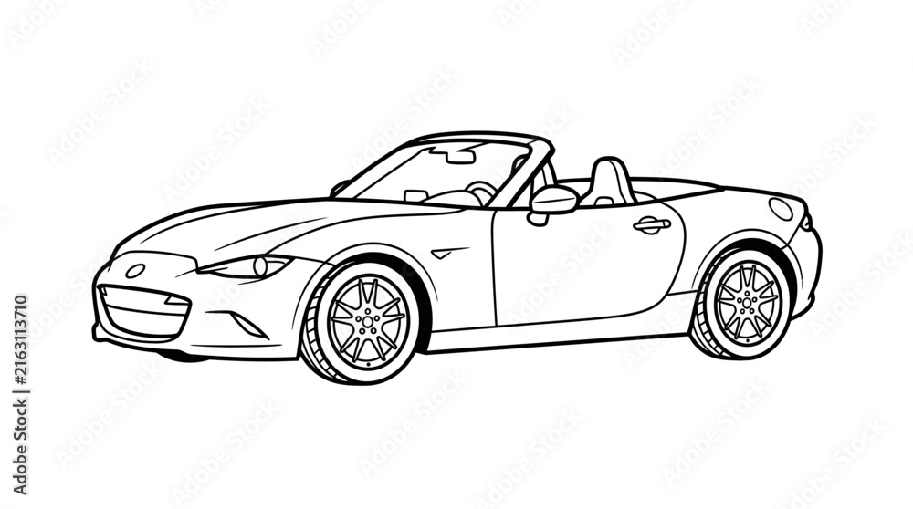 Fototapeta premium Modern convertible sports car line drawing isolated