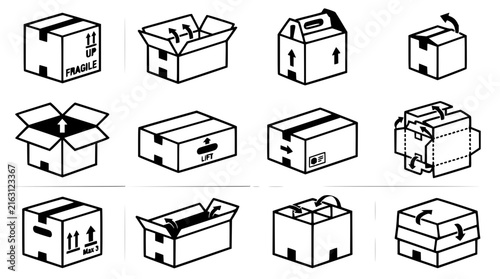 Box designs set with modern geometric patterns featuring abstract shapes, minimalist style, and clean lines with 3D effects