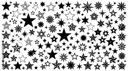 Star shapes and patterns set with geometric designs featuring celestial motifs, abstract symbols, and cosmic illustrations with clean lines and modern style
