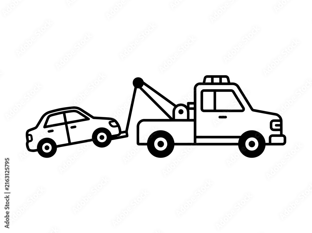 Fototapeta premium Tow truck hauling a broken down car on a white background