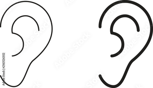 Minimalist human ear line icons for hearing concept. Clean ear outline vector illustrations in thin and bold. Useful for audiology, medical, and sensory design.