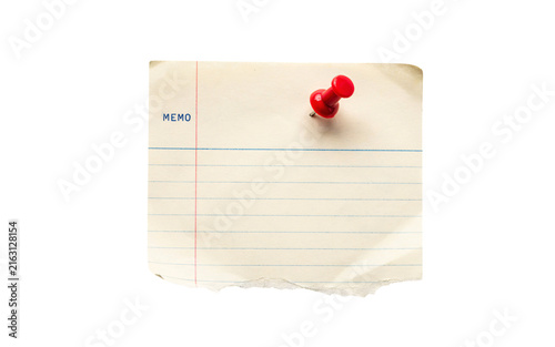 Obraz na płótnie Red thumbtack pinned to lined memo paper isolated on png transparent background