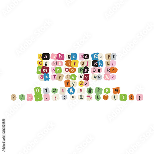 Colorful alphabet letters and numbers with math symbols on line