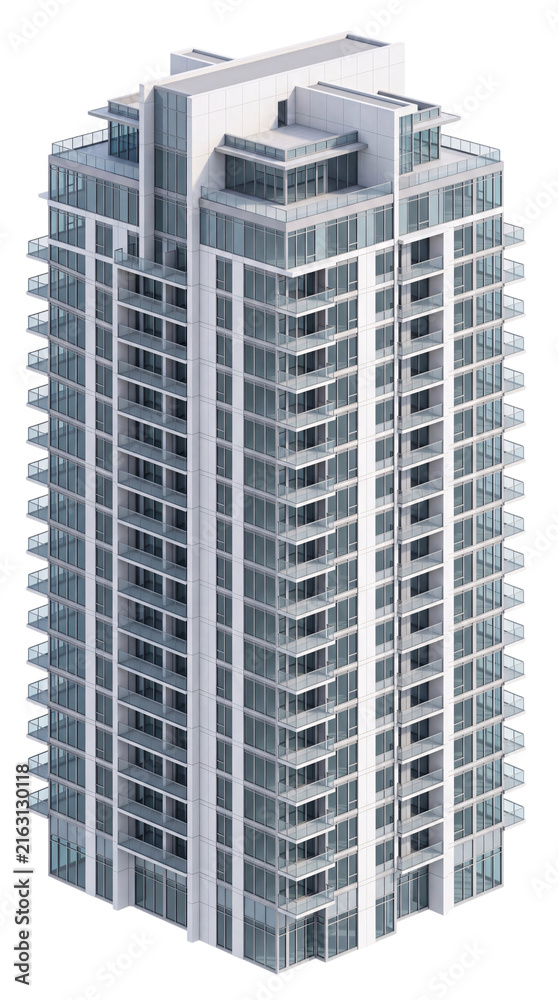 Fototapeta premium Modern high-rise apartment building with isolated on png transparent background