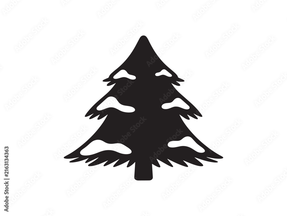 Obraz premium Christmas tree silhouette with snow. Winter pine icon for holiday design projects.