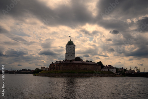 Canvastavla Ancient Vyborg fortress featuring Olav's Tower in Vyborg town, Leningrad region,