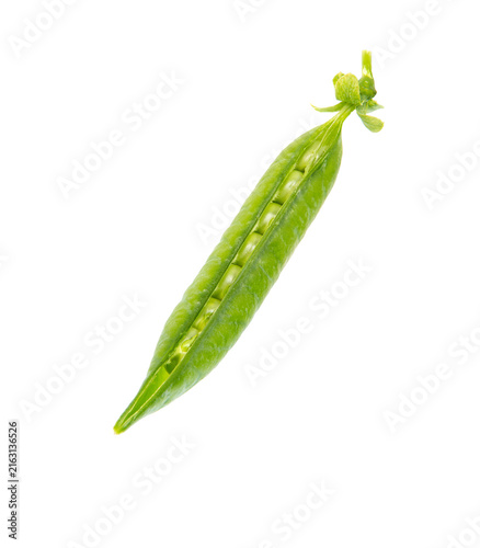 Green Peas.  Pea Pod Isolated on White.