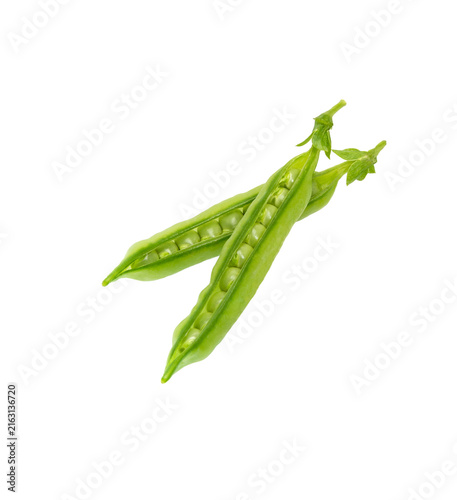 Green Peas.  Pea Pod Isolated on White.