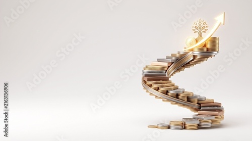 Floating 3D compound interest wealth investment growth with copy space