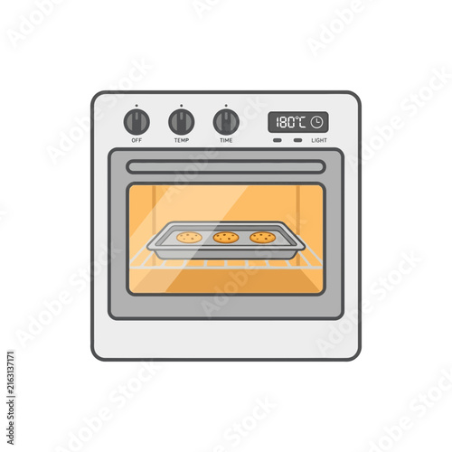 Modern Kitchen Oven Appliance Icon Featuring Baking Tray with Cookies Inside Isolated on White Background for Culinary Design