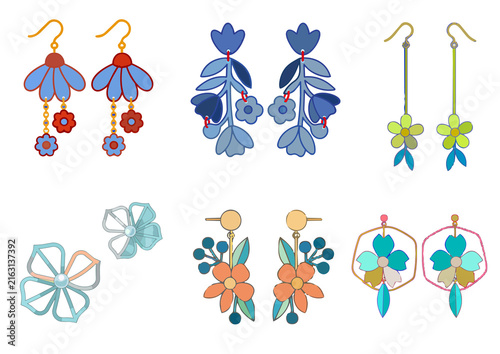 set of floral statement earrings. Spring collection. Isolated in a transparent background.