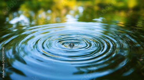 Close-up water ripple concentric circles with natural light reflection and tranquil texture