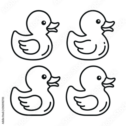 Four rubber duck icons on white background for bath time fun