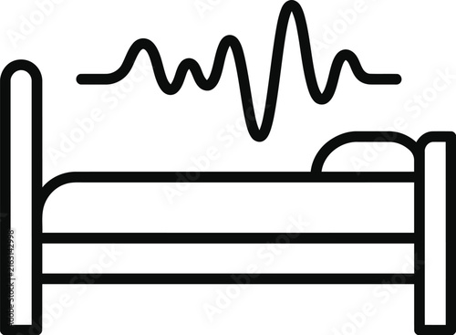 Bed with brainwave frequency line icon for sleep tracking and sleep cycle monitoring