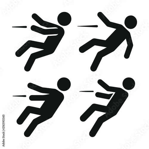 Falling person icon set for slip and fall danger signs