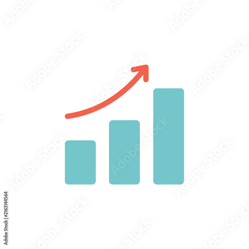 Cuadro en lienzo Rising bar graph with upward trending arrow a flat vector illustration on a whit