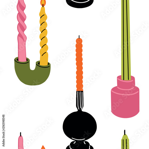 Seamless pattern with colorful decorative candles in holders