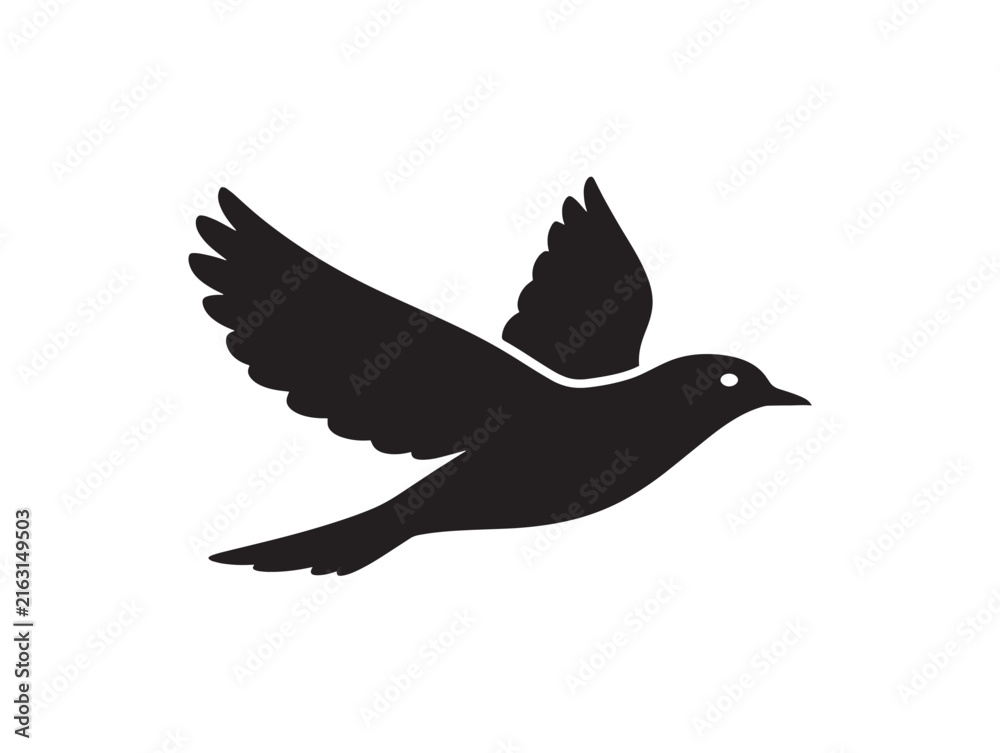 Fototapeta premium Flying bird silhouette icon. Minimalist avian shape for nature and freedom design projects.