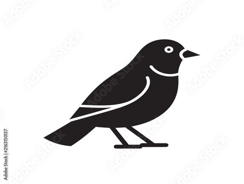 Bird silhouette icon. Minimalist black avian graphic for nature design projects.