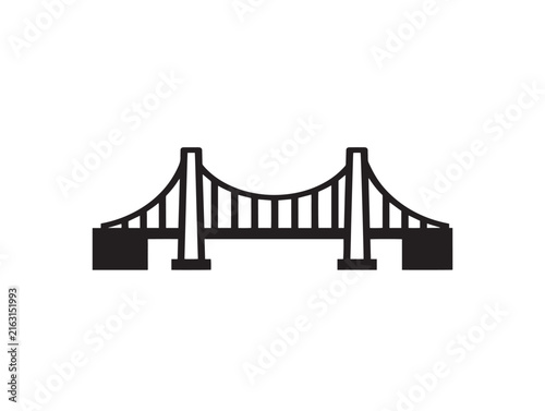 Suspension bridge icon. Minimalist black bridge silhouette for infrastructure design.