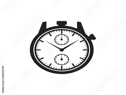 Stopwatch icon silhouette. Chronometer timer symbol for time management and sports.