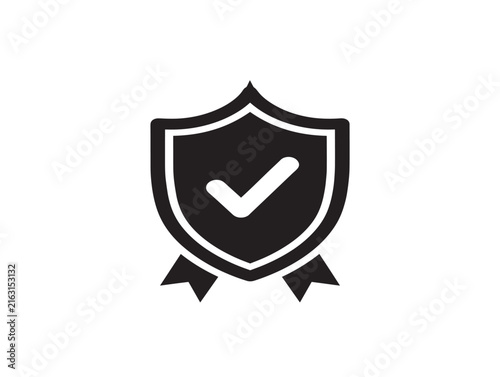 Certification shield icon with checkmark. Quality assurance symbol for business approval.