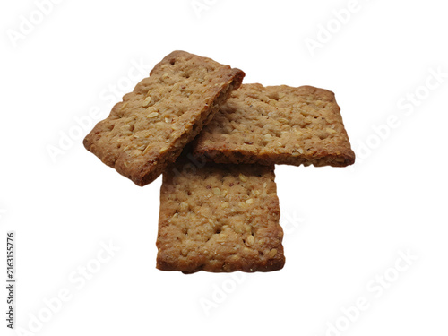 Delicious homemade oatmeal crackers stacked with crunchy texture and wholesome appearance perfect for snacking transparent background