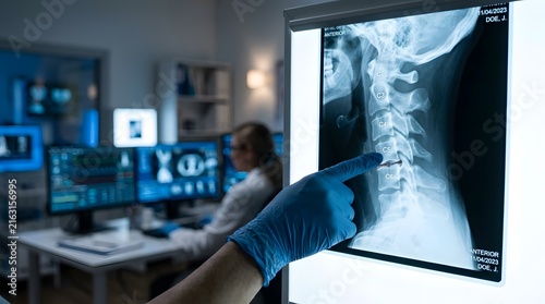 Medical professional examines chest X-ray for diagnosis and patient care analysis