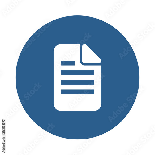 Flat design vector icon of a document sheet inside a blue circle transparent background