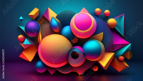 vibrant abstract 3 d spheres and geometric shapes in neon colors