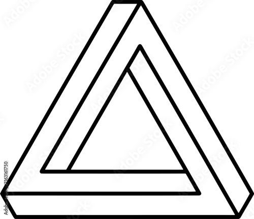 Quadro su tela Penrose triangle impossible shape, geometric paradox, black outline on transparent background for art