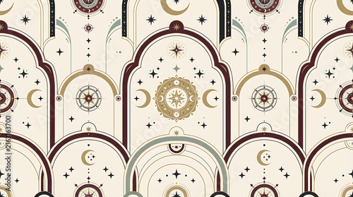 Vintage Seamless Floral Pattern with Easter Eggs and Ornate Gold Floral Ornaments, Decorative Vector Illustration for Wallpaper, Textile, Cards and Elegant Backgrounds