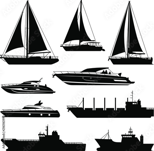 Bild auf Leinwand Black and white of ships, boats, and lighthouses yacht sailboat