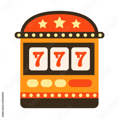 Slot machine color icon. Vector flat hand drawn illustration isolated on white background.