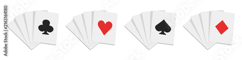 Card fan isometric icon set. Vector 3d clipart isolated on white background.
