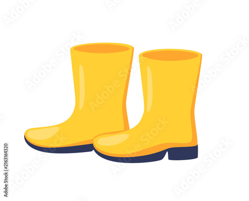 Two yellow boots featuring brown soles, illustrated in a playful, cartoonish vector style and isolated on a background