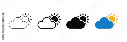 Partly cloudy weather icon illustrating sun and cloud pictograms for weather forecasts, daytime conditions, sunny intervals, climate, and atmospheric design