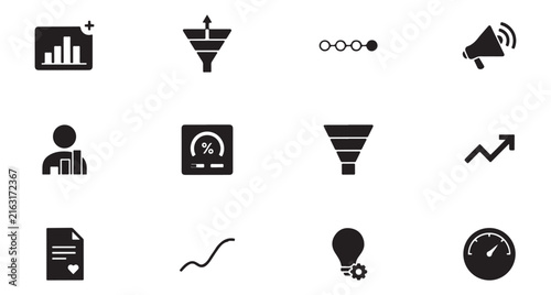 Icon Set with Business, Data, and Communication Symbols. Modern Minimalist Design